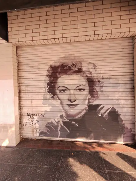 Myrna Loy painted on a shop shutter